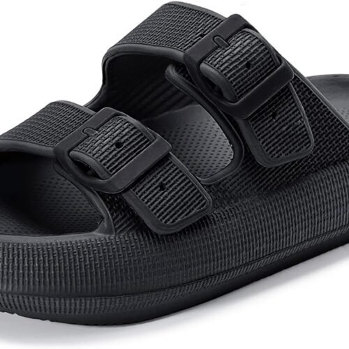 Men Pillow Slippers Double Buckle Adjustable Slides EVA Flat Sandals