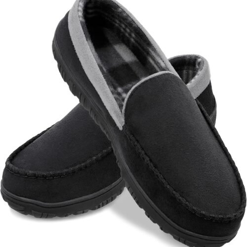 Men Microsuede Moccasin Slippers with Memory Foam Insole Indoor House Shoes
