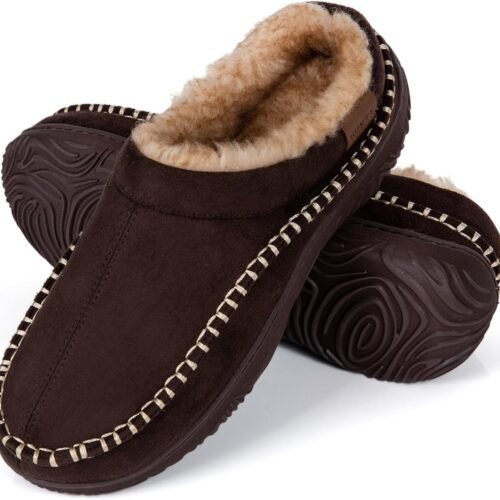 Men Moccasin House Slippers Memory Foam Indoor Outdoor Footwear Warm Plush Comfort Slip On Design