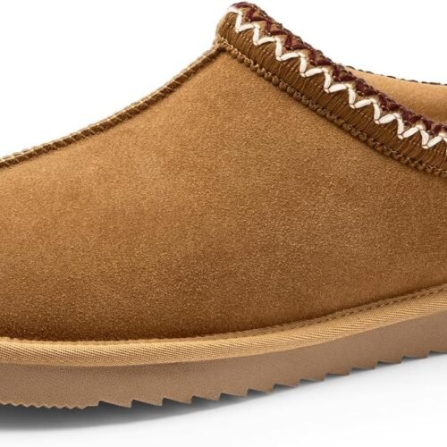 Men Plush Comfort Slippers Genuine Suede Material Suitable for Indoor Outdoor Home Wear Warm Winter Slip Ons Features Memory Foam Plush Lining