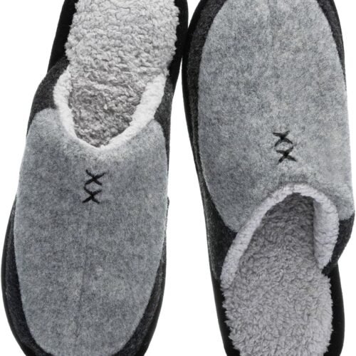 Men Two Tone House Slippers Memory Foam Insole Comfortable Warm Indoor Outdoor Slip Ons Gift for Men Fathers