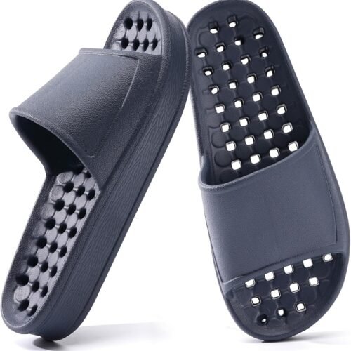 Men Shower Slides Massaging Sandals with Drainage Holes Soft Cushioned Non Slip Comfortable Thick Sole Quick Drying Footwear for Gym Bathroom Spa Use