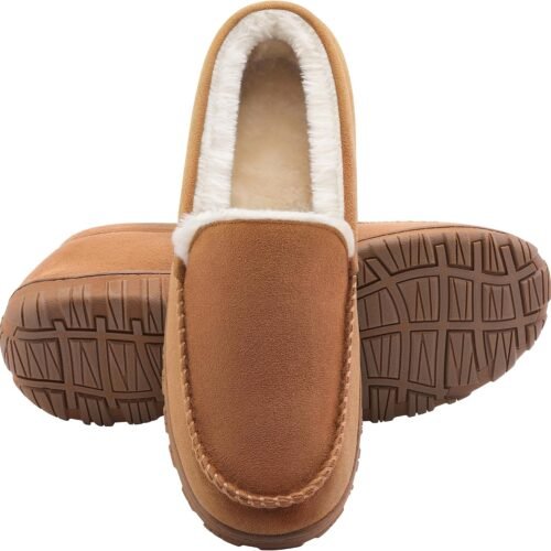 Men Indoor Outdoor Slippers Warm Soft Plush Lining Memory Foam House Shoes Comfortable Bedroom Moccasins Non Slip Design