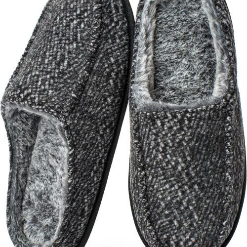 Men Indoor Slippers Memory Foam Non Slip House Shoes Plush Lining